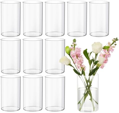 Devilfire 12Pcs Glass Cylinder vases for Centerpieces, 6 Inches Tall Flower Vases Wedding Decorations,Bulk Cylinder Flower& Plant Vases,Hurricane Candle Holder for Table Shelf, Party. by Devilfire
