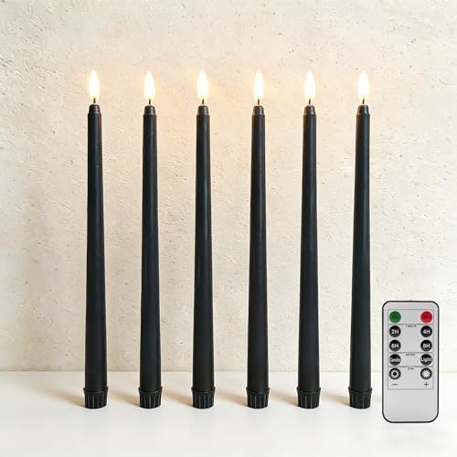 Black Halloween Flameless Taper Candles with Remote Timer Set of 6 by Ni-JASW