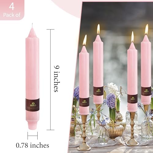 Pink Taper Candles 9 inch - 4 Pack Fat Candle Taper Candles Dripless, Smokeless, Unscented Tall Candlesticks - Perfect for Home Decor, Weddings, and Special Occasions - Image 4