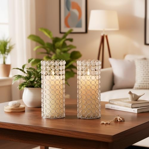 LoveCat Silver Crystal Candle Holders - Hollow Bling Crystal Vases, 10.4" Tall Cylinder Vases for Centerpieces, Elegant Metal Hurricane Candlestick Holders for Event Party Wedding Home Decor (2pcs) - Image 2