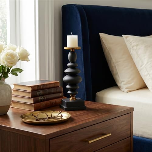 Matte Black Metal Pillar Candle Holder for Modern Vintage Decor - Image 2