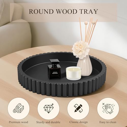 Decorative Tray for Coffee Table Decor, 11" Round Wooden Coffee Table Tray, Modern Decorative Trays for Home Decor, Living Room, Entry, Dining Room (Black) - Image 4