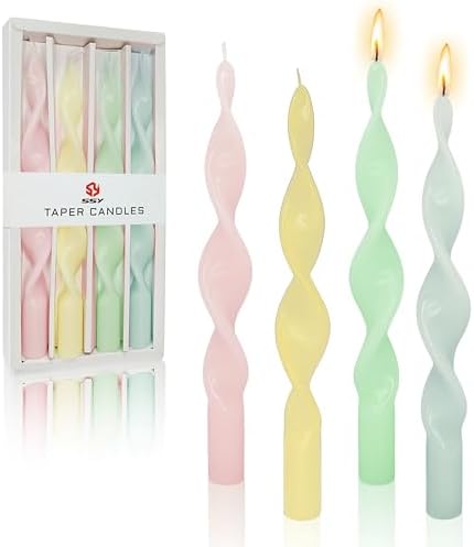 10 Inches Spiral Taper Candles Colorful Twisted Candle Dripless Long Candles, Handmade Candlesticks for Wedding Dinner Decor, Set of 4(Pastel Candy Colored) by FCMSHAMD