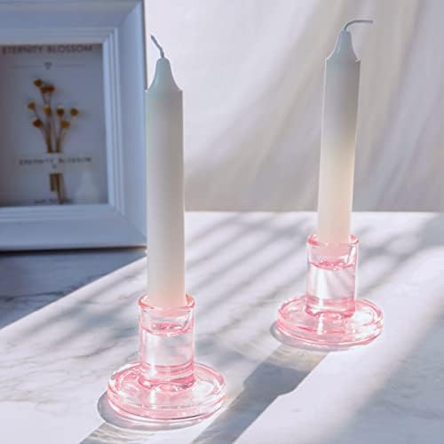 4PCS Pale Pink Glass Taper Candle Holders, Crystal Candlesticks, Wedding - Image 3