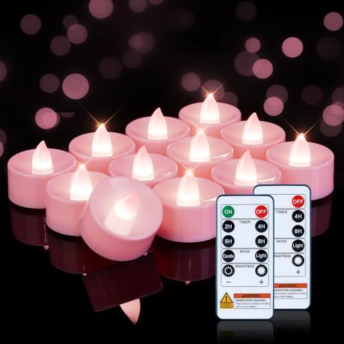 Homemory 24-Pack Pink Remote Flameless Battery Tea Light Candles, 400+ Hrs by Homemory