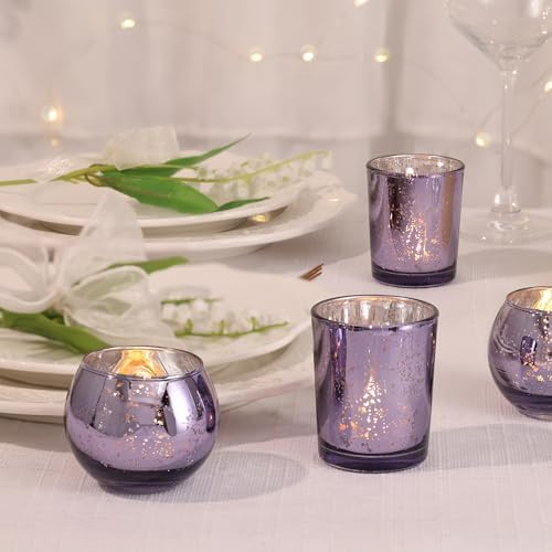 12 Pcs Assorsted Purple Votive Candle Holders for Tea Lights & Votives, Mercury Glass Candle Holder - Image 2