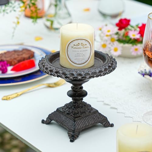 Sungmor Cast Iron Pillar Candle Holder-Rustic Style 5.9in Tall Candle Stand - Image 3