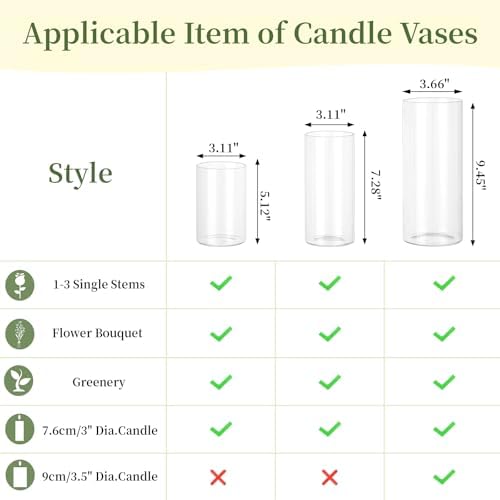 Glasseam Hurricane Pillar Candle Holders: 3Pcs Glass Vases for Centerpieces - Image 6