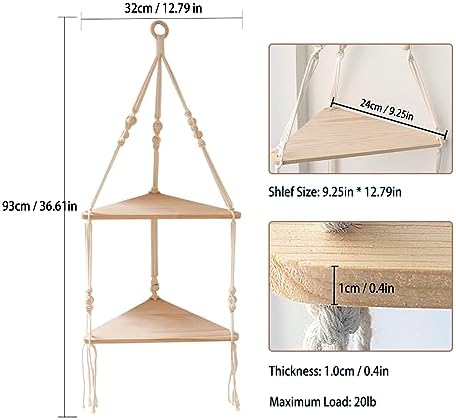 Artilady Corner Shelf Macrame Wall Hanging, Boho Wood Storage Wall Decor - Image 2