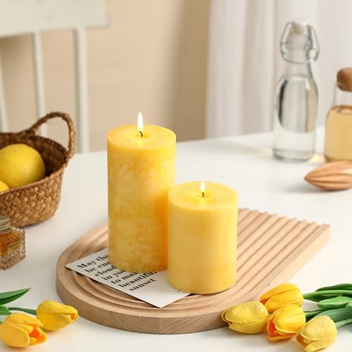 3x6 Inch Yellow Pillar Candles Set of 3,Hand-Poured Unscented Pillar Candle - Image 4