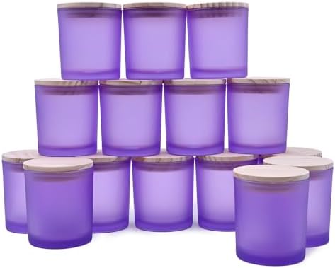 SHOWIN 8 OZ Thick Candle Jars for Making Candles 15 Pcs, Empty Jars with Wood Lids for Candle Making, Sample Container, Frosted Purple by Showin