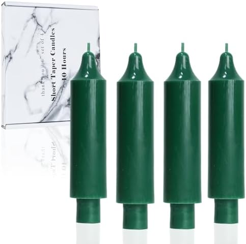 Dark Green Short Taper Candles 6 inch Candle Sticks Unscented Dinner Candle Dripless for Home Decor,Christmas Table Decor，Weddings Festive Party Women Gifts，Set of 4 by LPUSA
