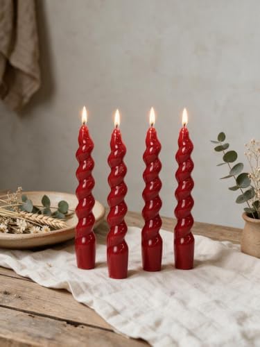 MAITREYA Wine Red Spiral Taper Candle Stick Christmas Twisted Candles Set of 4 for Decoration Weddings Party Church-Unscented Dripless Candles 7.5inch(A-WineRed) by MAITREYA