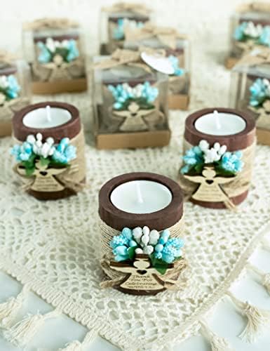 Ju's Favors Wooden Candle Holders Set of 10 for Baptism Favors for Guests, Christening Party Favors. (Dark brown - blue) - Image 3