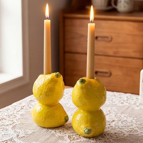 Set of 2 Lemon Taper Candle Holders Lemon Party Decorations Table Centerpiece Summer Citrus Candlestick Holders for Home Kitchen Dining Room Birthday Wedding Bridal Shower by Ferrochef