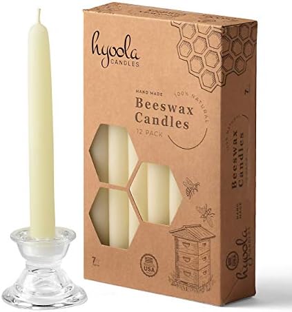 Hyoola 7" Beeswax Taper Candles 12 Pack - Handmade, All Natural, 100% Pure Unscented Bee Wax Candle - Tall, Decorative, White 7 Hour Burn Time - Image 3