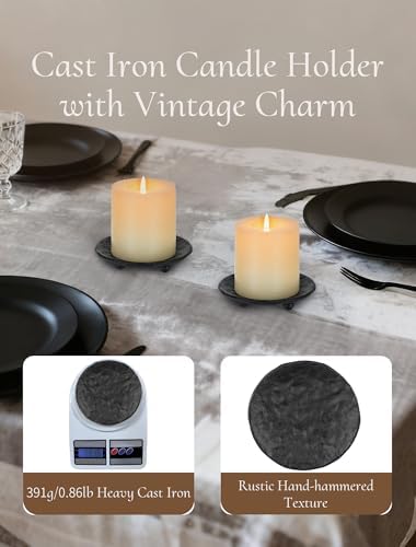 Iron Pillar Candle Holder: 4.6" Vintage Black Candle Tray and Plate - Image 2