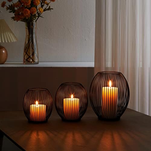 OLEEK Small Outdoor Candle Holders for Patio - Pillar Candle Holder - Black Wire Candle Holder for Table Centerpiece - Iron Lantern Decorative Candles - Farmhouse Decor Fireplace Metal Candle Holders - Image 5