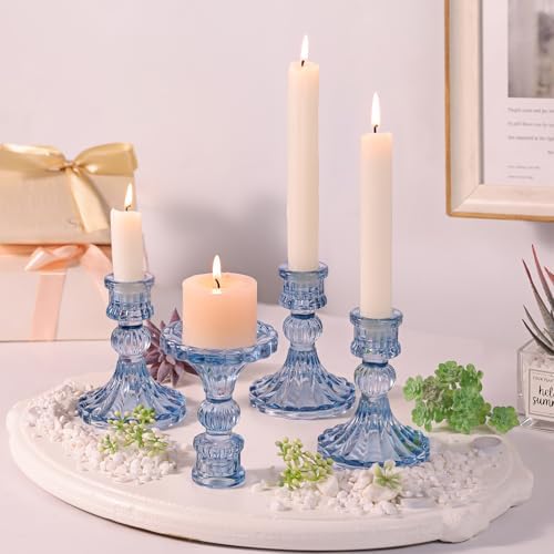 DARJEN 12PCS Blue Candlestick Holders Set- 4" H Taper Candle Holders, Glass Candle Holders Bulk for Wedding, Party, Home Table Centerpieces, Festival Gifts & Windowsill Decor - Image 3