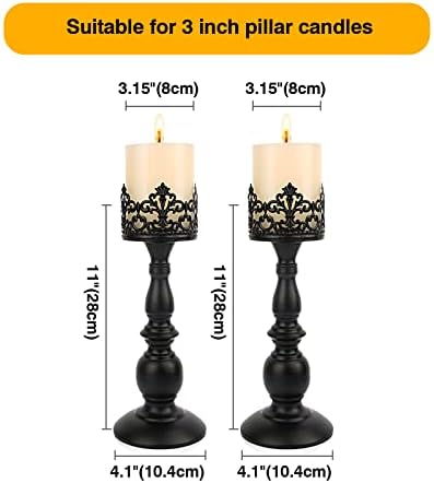 Candle Holders for Pillar Candles Gothic Matte Black Vintage Tall Candle Holders Set of 2 Decorative Large Table Centerpieces Candle Stand Decor (Black 2PCS A) - Image 6