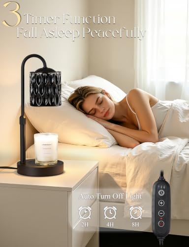Briever Dimmable Candle Warmer Lamp with Timer, Height Adjustable Electric Candle Wax Warmer, Birthday Gifts for Women Mom, House Warming Gifts New Home Decor, Solid Wood Base, Inner Black Glass - Image 3