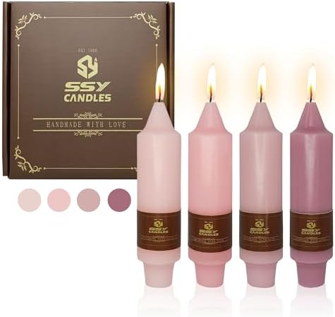 Short Taper Candle Colored Candlesticks - 5inches Colorful Tapered Candles Pink Candle Sticks Dripless Wax Candle for Home Décor Weddings Festive Dinner Party (7D4PC-PINKGRA) by Gedengni