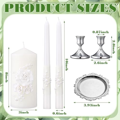 Irenare Unity Candles for Wedding Ceremony with Holder,Ceramic Flowers - Image 3