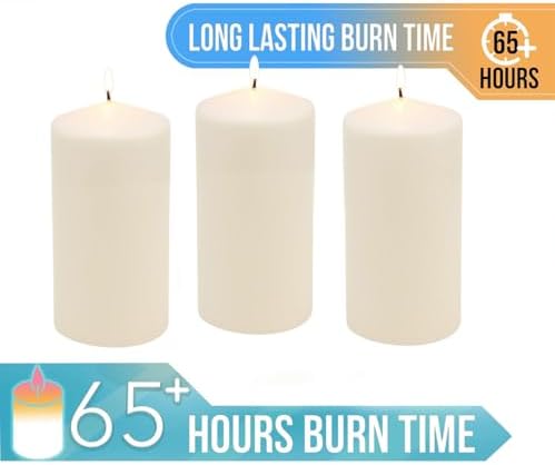 Stonebriar Unscented Pillar Candles – 65 Hour Burn Time, Long-Lasting Wax Candles for Weddings, Holidays, Home Décor & Special Events, Pack of 3, Ivory, 3" x 6" - Image 5