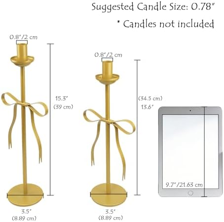 Gold Bow Taper Candle Holders Set of 2 Decorative Candle Stand - Image 3