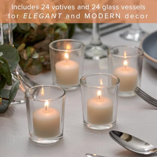 Simply Soson Votive Candles Bulk, 24 Ivory Votive Candles with Glass, 10 Hours Burn time, Small Candles, Bulk Candle, Unscented Candle, Votives for Wedding, Birthday, Holiday & Home Decor - Image 4