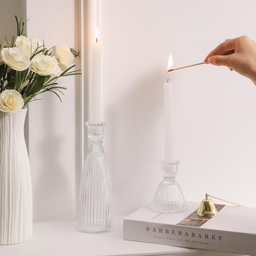 Vertical Stripe Candlestick Holders Set of 3, Premium Glass Candle Holders for Candlesticks and Taper Candles, Vintage Candle Holder Decor for Table Centerpiece, Clear - Image 3