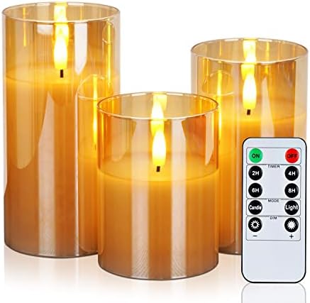 Amagic Gold Glass Flameless LED Candles Battery Operated with Remote Timer by AMAGIC