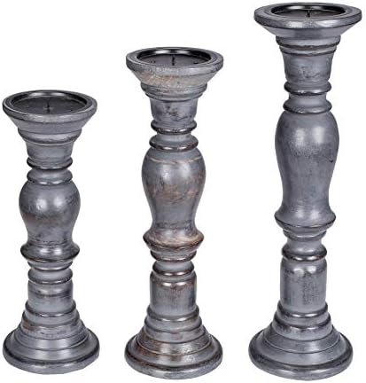 Rustic Candle Holder Set of 3 – 10", 8", 6" – Burnt Finish Wooden Pillar Stands for Wedding, Party, Home Décor, Spa – Country Style Gift for Table Centerpiece - Image 6