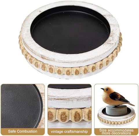 Candle Pedestal for Pillar Candle Set of 2, Rustic Round Beaded Risers Wood Tray, Farmhouse Wood Beaded Trayfor Tiered Tray, Candle, Mug Display Decorative, Table Centerpiece, Antique White - Image 3