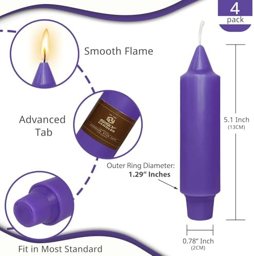 NJAO HOO Purple Advent Short Taper Candle 5 Inch Halloween Candlesticks Unscented Dripless Tapered Candle Set for Home Decor Party Dinner Candles, 4 Pack - Image 3