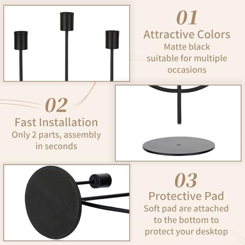Sziqiqi Black Candelabra Candle Holders Set of 2, 3 Arm Candelabra - Image 5