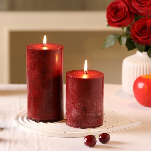 3x4 Inch Burgundy Pillar Candles Set of 3, Unscented Red Pillar Candle - Image 6