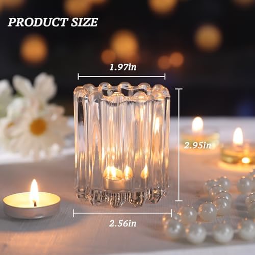 Glass Clear Votive Candle Holder, Ribbed Votive Candle Holders Set of 12 - Image 2