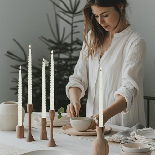 Ivory Taper Candles Stick Spiral Twisted Candles-Set of 12 for Decoration Weddings Party Church-Unscented Dripless Candles,10inch(F-Ivory) - Image 3