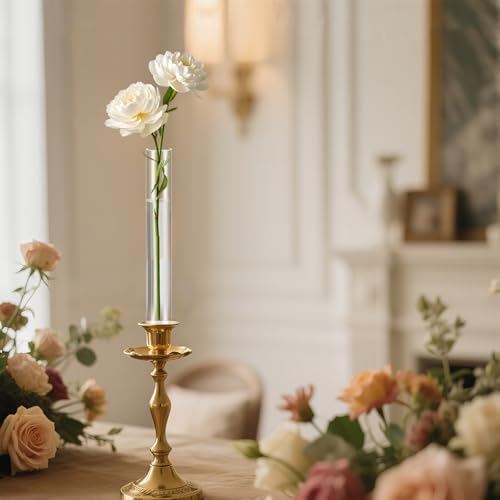 12 Pack 7.9” Acrylic Bud Vase — Cylinder Bud Vase for Taper Candlesticks, Flower Vase with Silicon Rubber Case Fits Candlestick Size 20-22mm, Perfect for Tablescapes, Weddings & Home Decor - Image 6