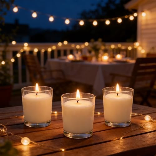 30 Pack Warm White Unscented Clear Glass Filled Votive Candles, Hand Poured Wax Candle Ideal Gifts for Spa Weddings Birthdays Holidays Party - Image 6
