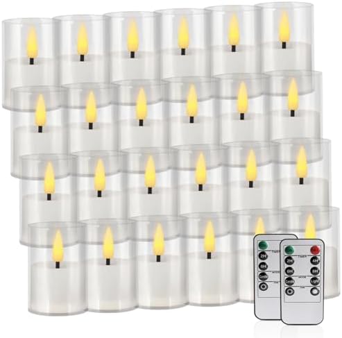 24 Pack Flameless LED Tealights, Battery Operated Acrylic Candles with Timer & Flickering Warm White, Smokeless Safe Tea Lights for Home Decor, Weddings, Parties, Restaurants & Holiday Displays - Image 3