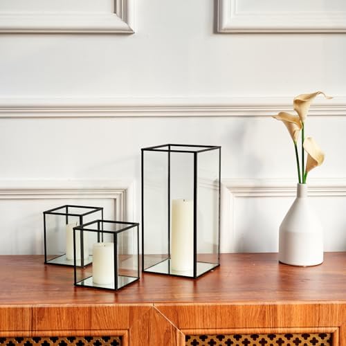 yshengood Hurricane Candle Holder Set of 3 Pcs, Black Candle Holder for Pillar Candle - Image 5