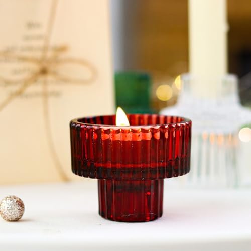 Christmas Candle Stick Holder Set Red Green Glass Taper Candle Holders for Tealight Candlestick Candle ChristmasTable Centerpieces Holiday Decor12PCS - Image 6