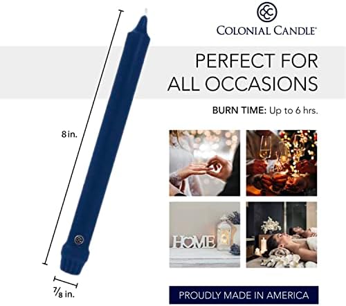 Colonial Candle Unscented Taper Candle, Classic Collection, Indigo, 8 In, Pack of 12 - Up to 6 Hours Burn - Image 3