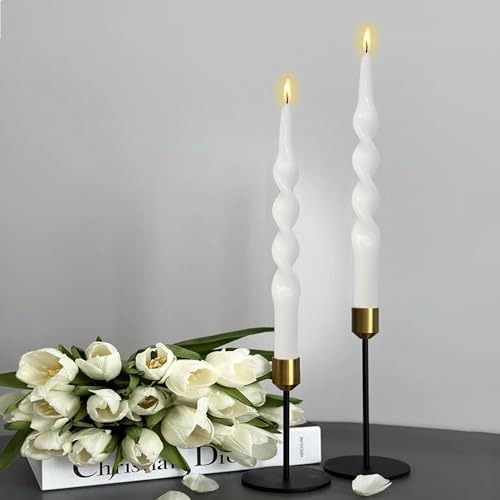 Unscented Spiral Twist Taper Candles 10 Inch Long White Candlesticks for Dinner Home Decor Wedding - Image 6