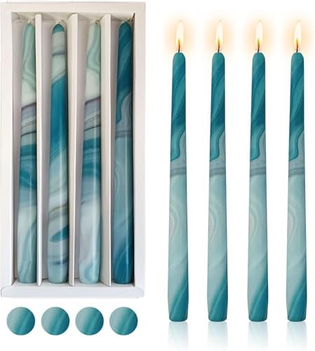 Blue Marble Taper Candles 10in-4 Pack Unscented for Table Decor by Gedengni