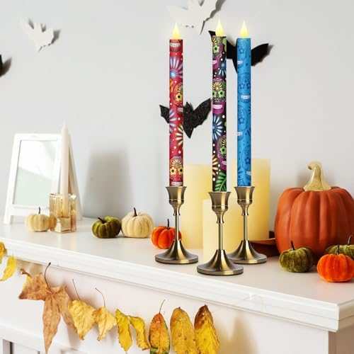 Honoson 6 Pcs Day of the Dead Flameless Taper Candles 10.6 Inch - Image 4