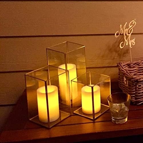 Hewory Glass Hurricane Candle Holder Set of 3, Gold Large Hurricane Centerpiece for Table, Tall Floor Square Pillar Candle Holders Lantern Set for Wedding, Anniversary, Party, Fireplace, Dining Room - Image 3