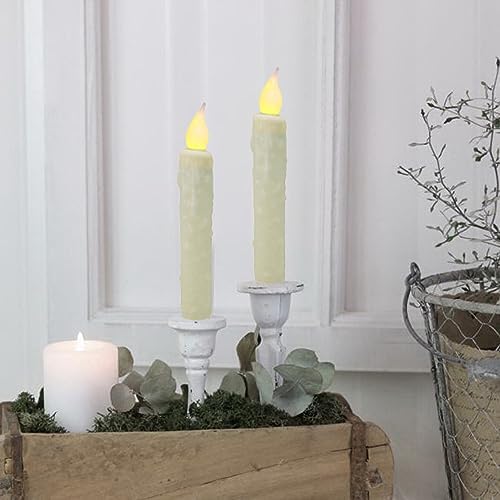 CVHOMEDECO. Real Wax Hand Dipped Battery Operated LED Timer Taper Candles Country Primitive Flameless Lights Décor, 6-3/4 Inch, Ivory, 2 PCS in a Package - Image 4